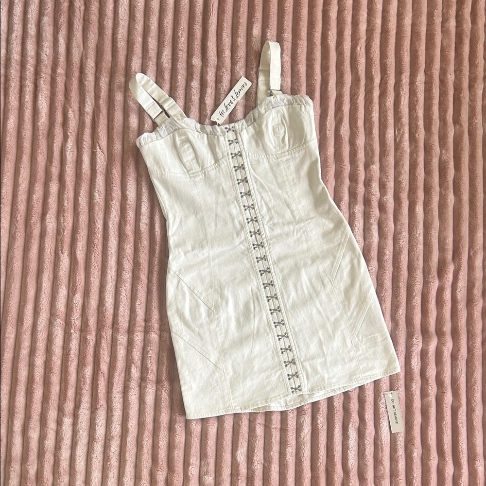 NWT For Love & Lemons White Mini Dress with Front Hook Detail